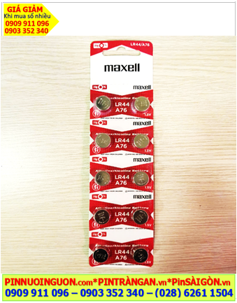 COMBO Vỉ 10viên Pin 1.5v Alkaline Maxell LR44 /A76 (vỉ đỏ trắng) chính hãng _Giá 55.000/Vỉ 10 viên